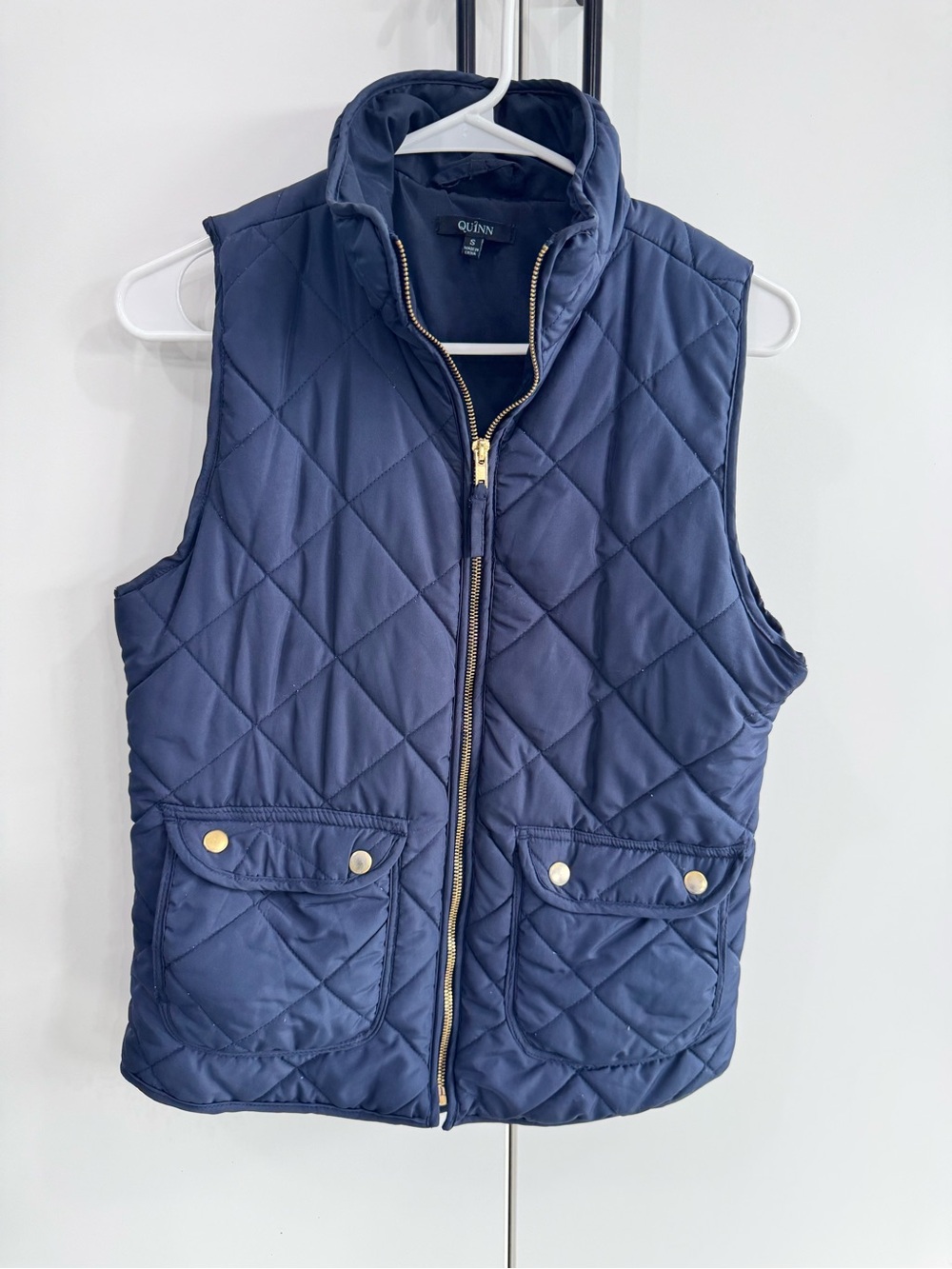Quinn Vest Womens Small Blue Full Zip 100% Polyester Quilted Pockets Mock Neck